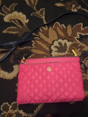 Kate Landry Hot Pink Quilted Crossbody with Black Strap